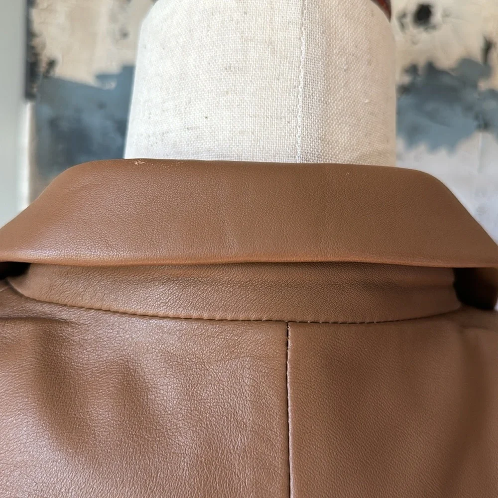 FRAME 70s Blazer - Leather Jacket size 6 Latte - Picture 9 of 16